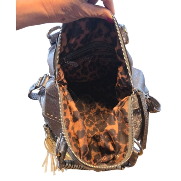 B. Makowsky Metallic Silver Leather Top Handle Shoulder Bag - Picture 11 of 15